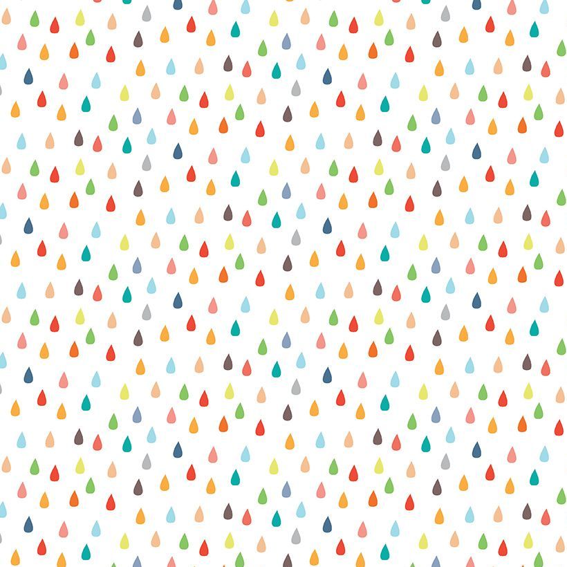 Noah's Ark Raindrops White Rainbow Droplets Cotton Fabric