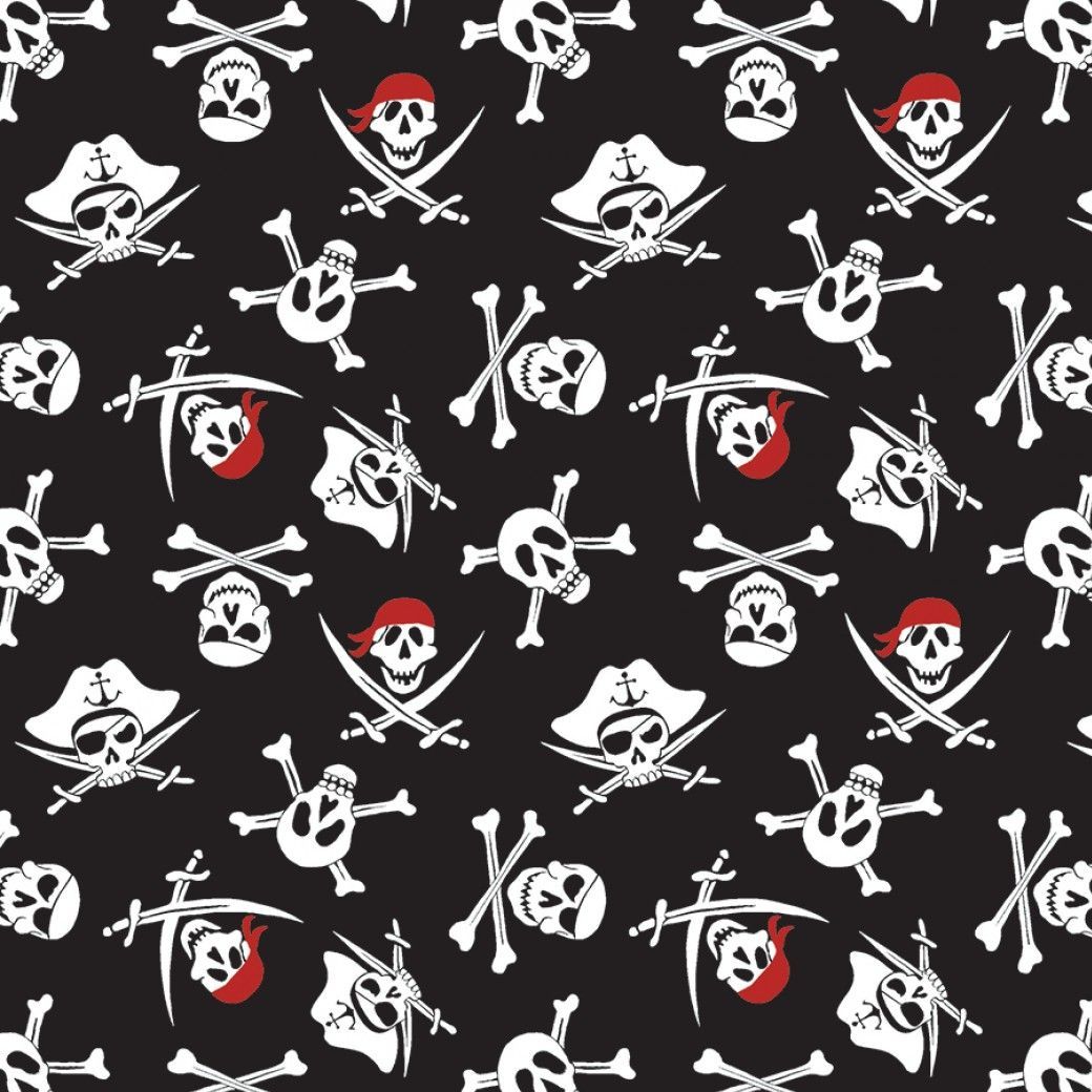 Pirate Tales Skulls Black Pirates Skull Crossed Swords Cotton Fabric