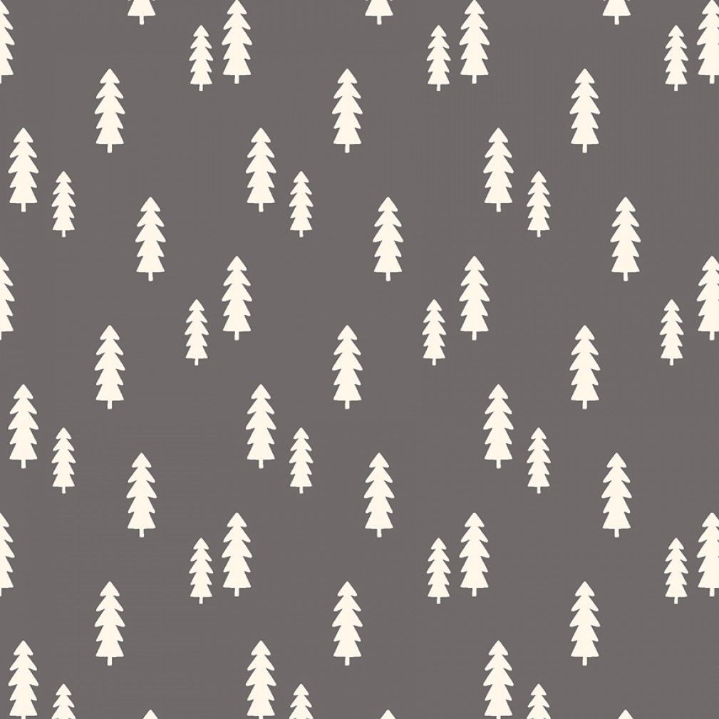 Wild At Heart Trees Gray Monochrome Woodland Fir Tree Cotton Fabric