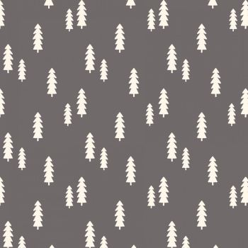 Wild At Heart Trees Gray Monochrome Woodland Fir Tree Cotton Fabric