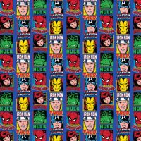 Marvel Superhero Avengers Comic Blocks Blue Thor Hulk Captain America Iron Man Spider-man Black Widow Cotton Fabric per half metre