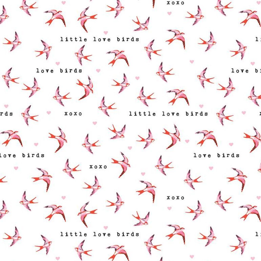 Sending Love Love Birds Text Little Love Birds Cotton Fabric