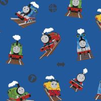 All Aboard with Thomas & Friends DELUXE Main Blue Train Tank Engines Thomas Percy Molly James Edward Cotton Fabric per half metre