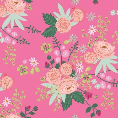 New Dawn Main Hot Pink Floral by Citrus and Mint Designs Cotton Fabric