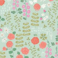 New Dawn Rose Garden Mint Floral Roses Daisies Leaves by Citrus and Mint Designs Cotton Fabric