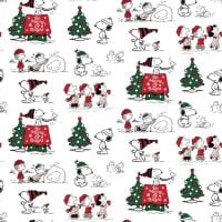 Peanuts Snoopy's Christmas Fun Be Merry and Bright Woodstock Charlie Brown Linus Lucy Cotton Fabric per half metre