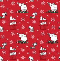 Peanuts Snoopy and Woodstock Do Not Open Until Christmas Presents Gifts Snowflakes Cotton Fabric per half metre
