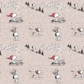 Peanuts Snoopy Dashing Through The Snow Woodstock Snowing Sleigh Ride Cotton Fabric per half metre