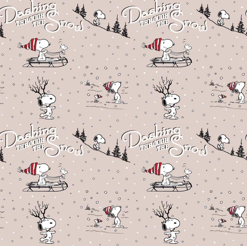 Snoopy's Dashing Through The Snow Woodstock Snowing Sleigh Ride Cotton Fabr