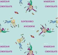 Charlie And The Chocolate Factory Willy Wonka and Charlie Magician with Chocolate Cotton Fabric per half metre