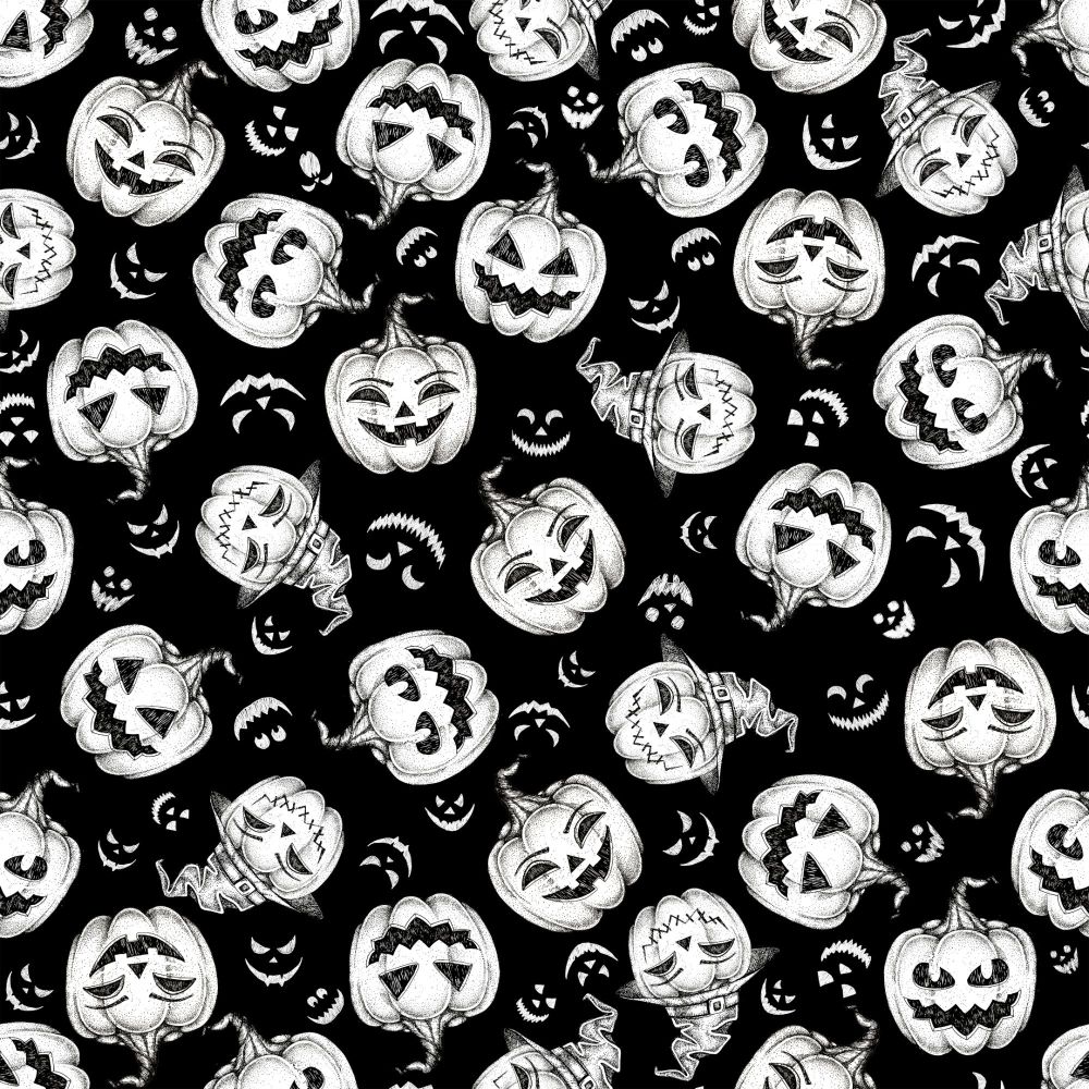 Hocus Pocus Halloween Smilling Pumpkin Tossed Glow in the Dark GID Jack O'Lantern Cotton Fabric
