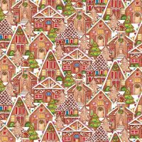 Gingerbread Factory Gingerbread Houses Snow Festive Candy Cane Christmas Cotton Fabric
