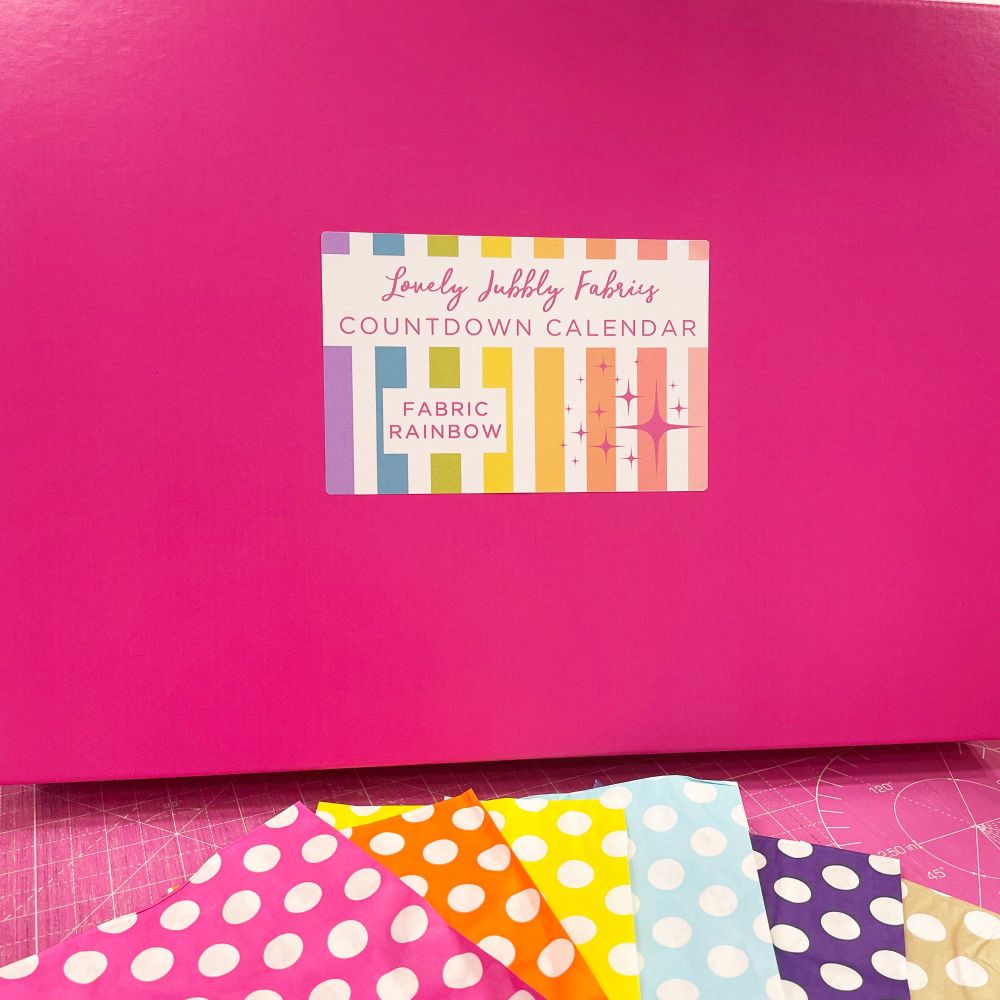 PRE-ORDER Lovely Jubbly Fabric Rainbow Countdown Calendar - 24 x Fat Eighth