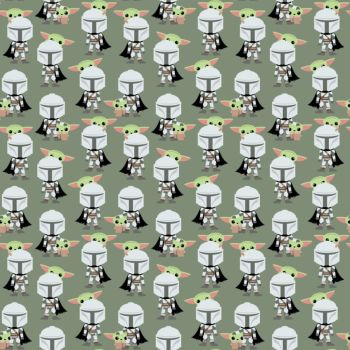 The Mandalorian Kawaii Hello Friend Green Mando The Child Star Wars Grogu Camelot Cotton Fabric per half metre