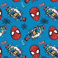 Marvel Kawaii 2 Spiderman Logo and Head Toss The Amazing Spider-Man Superheroes Character Cotton Fabric per half metre