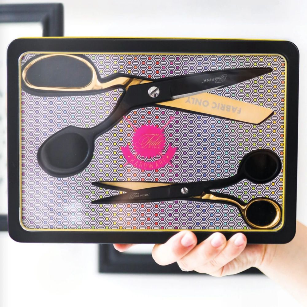 Limited Edition Tula Pink Hardware Black & Gold Scissor Tin