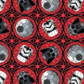 Star Wars Stained Glass Empire Red Darth Vader Storm Trooper Helmet Death Star Camelot Cotton Fabric per half metre