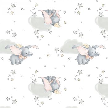 Disney Sentimental Dumbo In The Sky Flying Elephant White Baby Elephant Stars Nursery Camelot Cotton Fabric per half metre