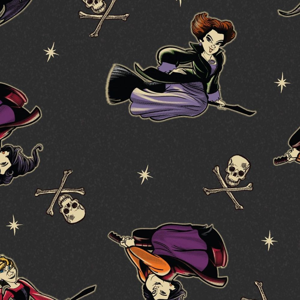 Disney Hocus Pocus Witches on Brooms Winnie Mary and Sarah Sanderson Cotton