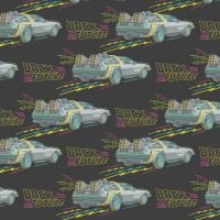 Back to the Future DeLorean No Roads Logo Grey Camelot Cotton Fabric per half metre