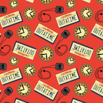 Back to the Future Outatime Red Stop Watch Clock Number Plate Camelot Cotton Fabric per half metre