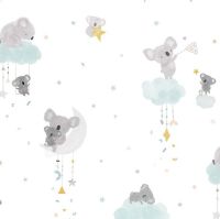 Koala Me Crazy White Clouds Stars Nursery Crescent Moon Dear Stella Cotton Fabric