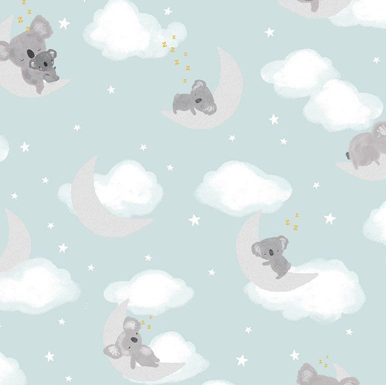 Koala Me Crazy Nap Time Sleeping Koalas Clouds Crescent Moon Stars Dear Stella Cotton Fabric