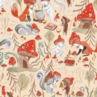 Mushroom City by Rae Ritchie Woodland Toadstools Foxes Squirrels Rabbits Field Mouse Dear Stella Cotton Fabric
