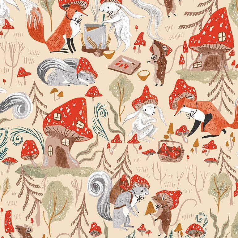 Mushroom City by Rae Ritchie Woodland Toadstools Foxes Squirrels Rabbits Fi