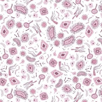 Atomic by Rae Ritchie Microbes in White Biology Organisms Cells Dear Stella Cotton Fabric