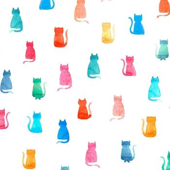 Fat Cat Hello Kitties Rainbow Cats Kittens Dear Stella Cotton Fabric