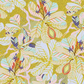 Kathy Doughty Seeds & Stems Fig Leaf Dawn Leaves Botanical Floral Cotton Fabric