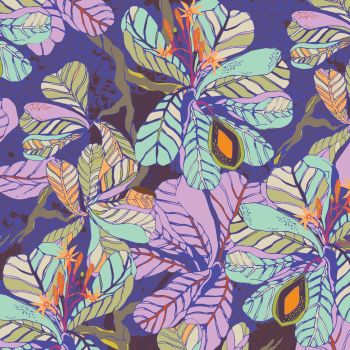 Kathy Doughty Seeds & Stems Fig Leaf Dusk Leaves Botanical Floral Cotton Fabric