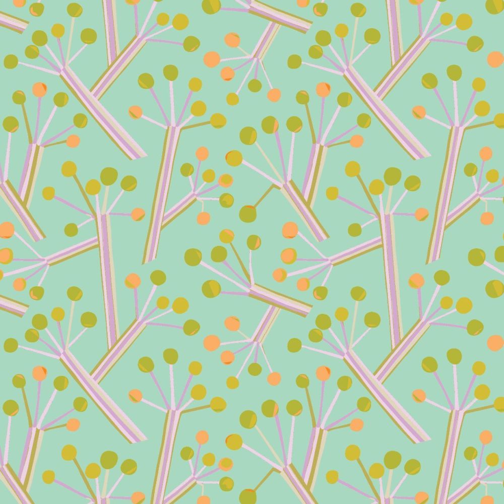 Seeds & Stems Bush Lily Mint Botanical Branches Leaves Cotton Fabric