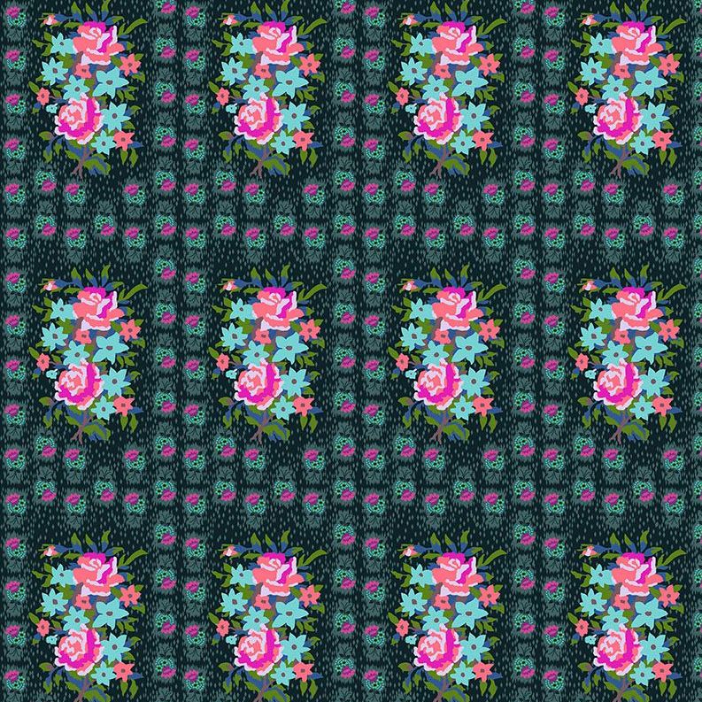 Hindsight Stitched Bouquet Dim Flower Floral Botanical Cotton Fabric