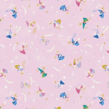 Little Brier Rose Fairies Pink Sparkle Sleeping Beauty Flora Fauna Merryweather Wands Stars by Jill Howarth Cotton Fabric