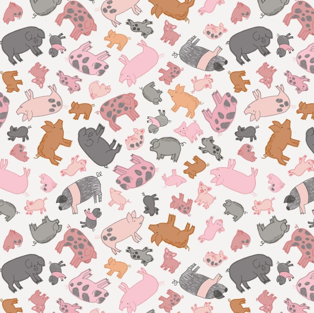 Piggy Tales Piggies on Cream Pigs Piglets Lewis and Irene Cotton Fabric A53