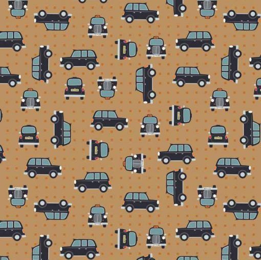 DESTASH 3.5m City Nights Black Cab on Copper with Copper Metallic Taxi Cab Lewis and Irene Cotton Fabric A292.3