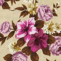 Outback Wife Elaine Pink on Cream Floral Hibiscus Gertrude Made Ella Blue Barkcloth Cotton Fabric per half metre