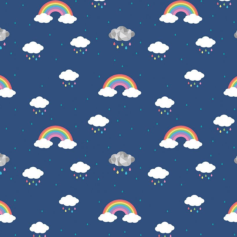 Dream in Color Cobalt Rainbow Cloud Raindrops by Kristy Lea Cotton Fabric