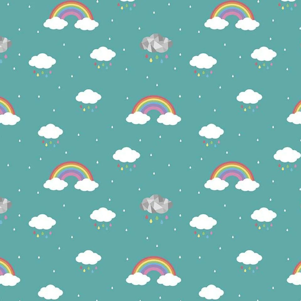 Dream in Color Vivid Rainbow Cloud Raindrops by Kristy Lea Cotton Fabric