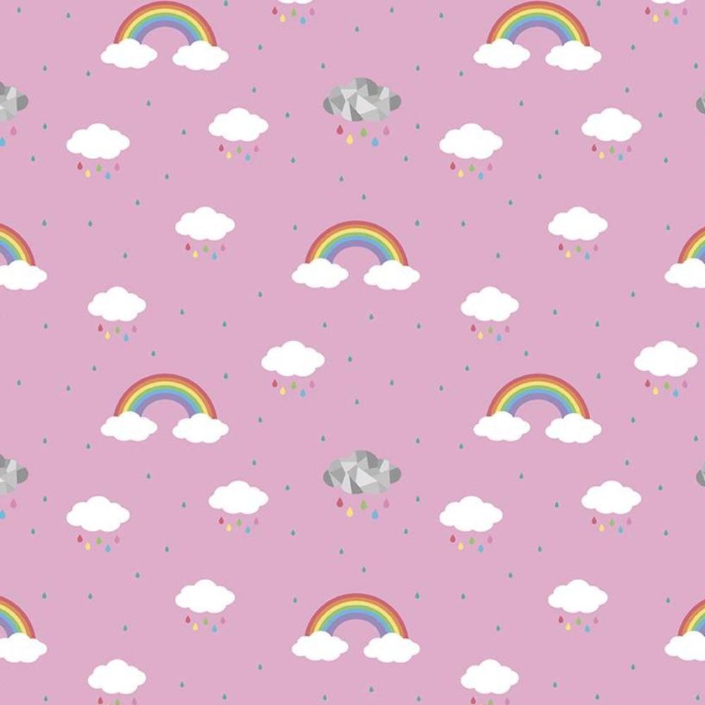 Dream in Color Pink Rainbow Cloud Raindrops by Kristy Lea Cotton Fabric