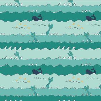 Ahoy! Mermaids Oceans Seafoam Metallic Whale Mermaid Tails Waves Polka Dot Chair Cotton Fabric