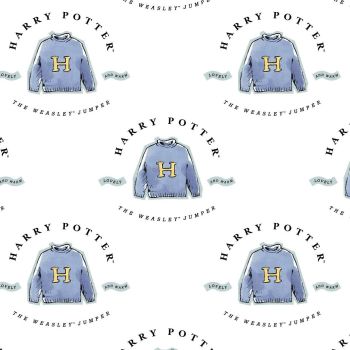 Harry Potter Watercolor Sweater White The Weasley Jumper Magical Wizard Witch Cotton Fabric Wizarding World Collection per half metre