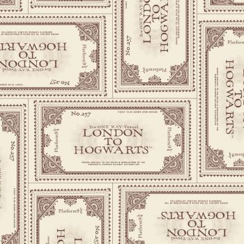 Harry Potter Ticket to Hogwarts Cream Platform 9 3/4 Magical Wizard Witch Cotton Fabric Wizarding World Collection per half metre