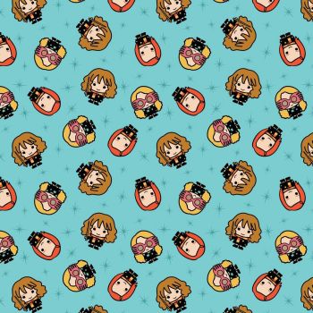 Harry Potter Kawaii Girl Toss Aqua Character Luna Ginny Hermione Stars Magical Wizard Witch Cotton Fabric Wizarding World Collection per half metre