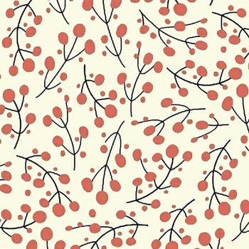 Juniper by Jessica VanDenburgh Berries Cream with Coral Botanical Stems Cotton Fabric