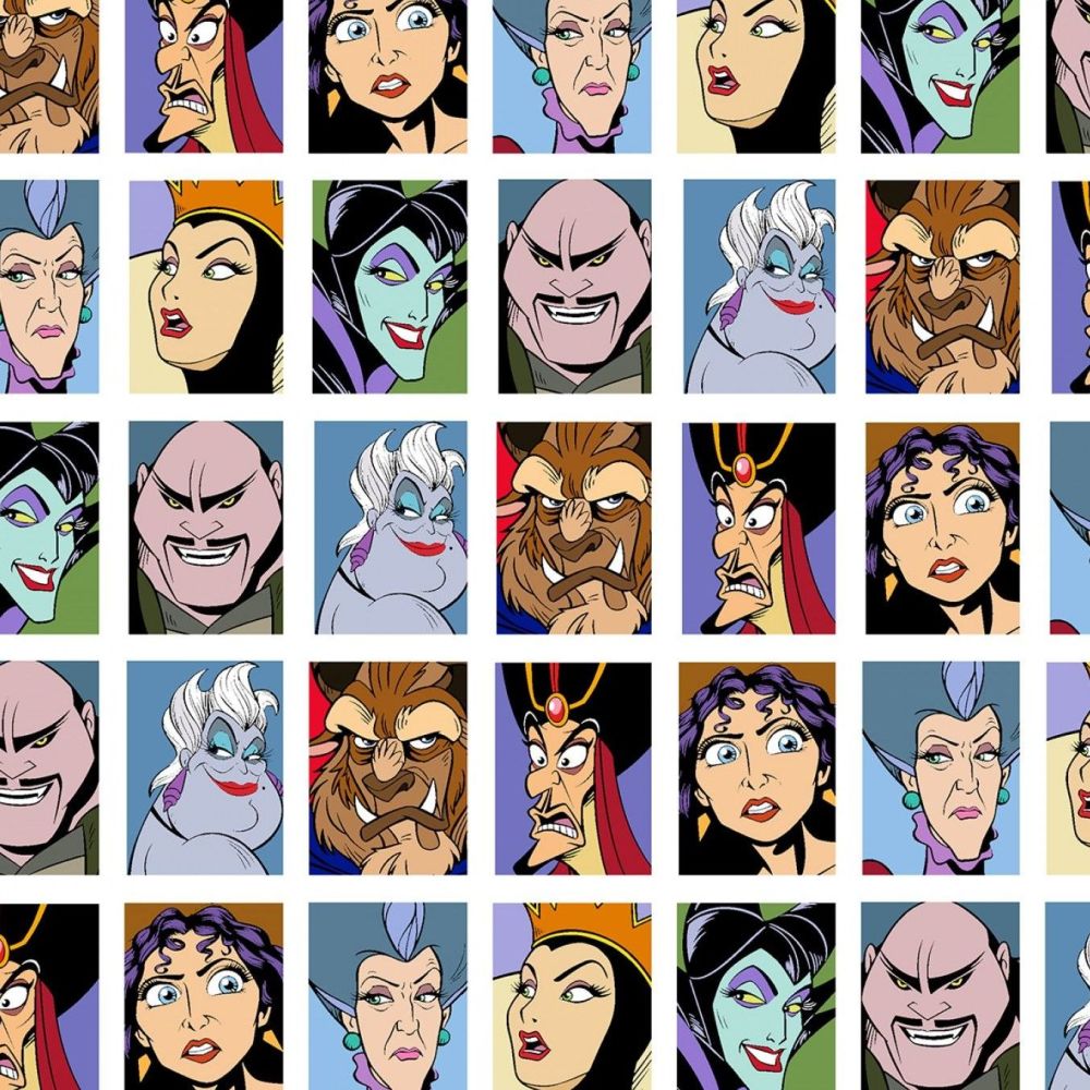 Disney Villains Collection Villains Grid Faces Ursula Beast Jafar Mother Gothel Cotton Fabric per half metre