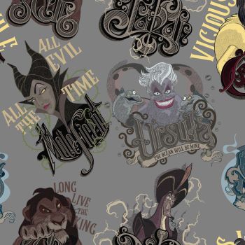 Disney Villains Collection Villains Chalk Ursula Maleficent Jafar Scar Cotton Fabric per half metre
