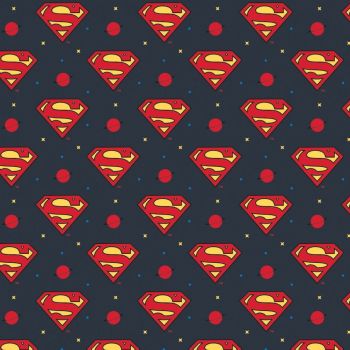 Young DC by DC Comics Superman Logo Indigo Justice League Cotton Fabric per half metre
